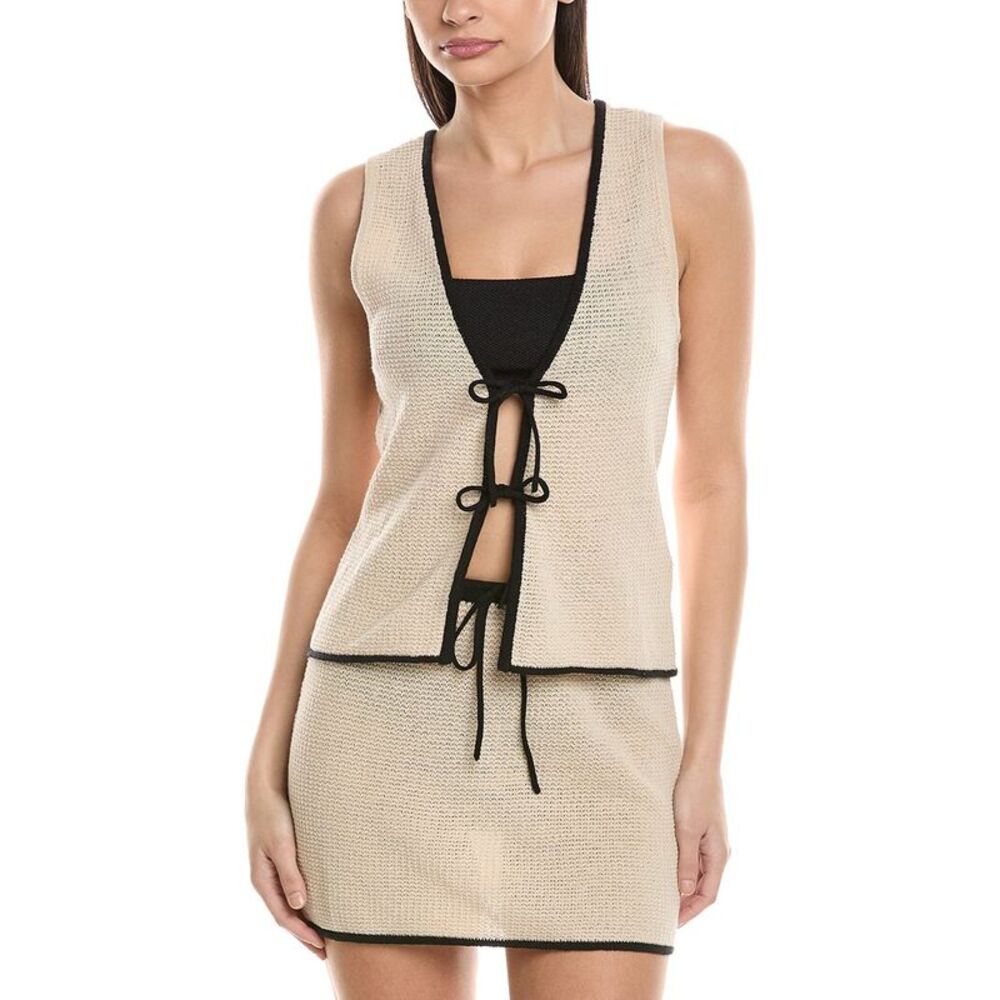 Onia Womens  Linen-Blend Tie Front Tank, Black